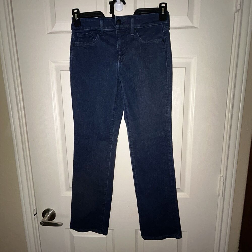 NYDJ Marilyn Straight Jeans Women’s 2P Petite Dark Wash Lift Tuck Stretch Denim
